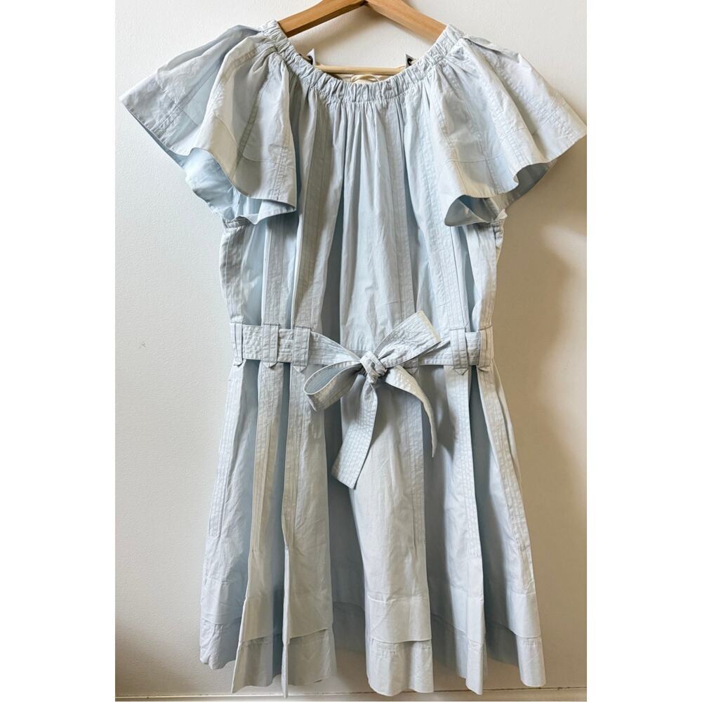 ULLA JOHNSON Mae Mini Dress Sea Glass Poplin Babydoll pleated women's size 4 - Picture 6 of 8
